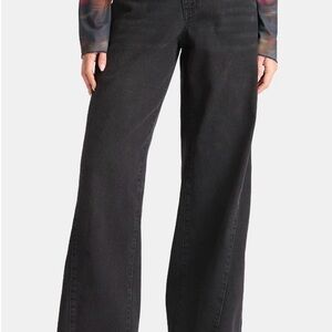 Madden NYC Womens Wide Leg Jeans Black XXS 00 Cross Over Waist NEW